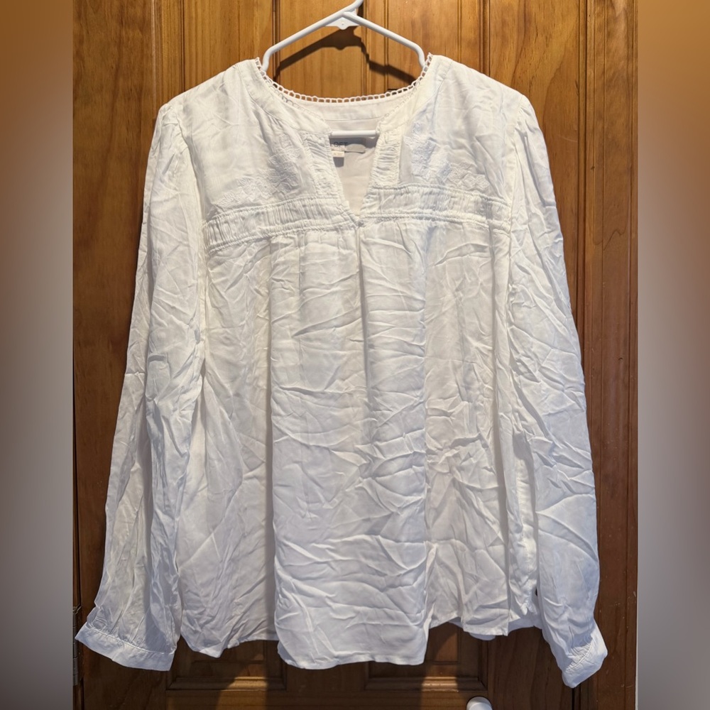 LOFT ivory Blouse with Embroidered Details